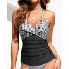 imageYonique Womens Halter Tankini Top No Bottom V Neck Swim Top Tummy Control Bathing Suit TopGray Plaid and Black