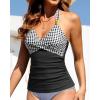 imageYonique Womens Halter Tankini Top No Bottom V Neck Swim Top Tummy Control Bathing Suit TopGray Plaid and Black
