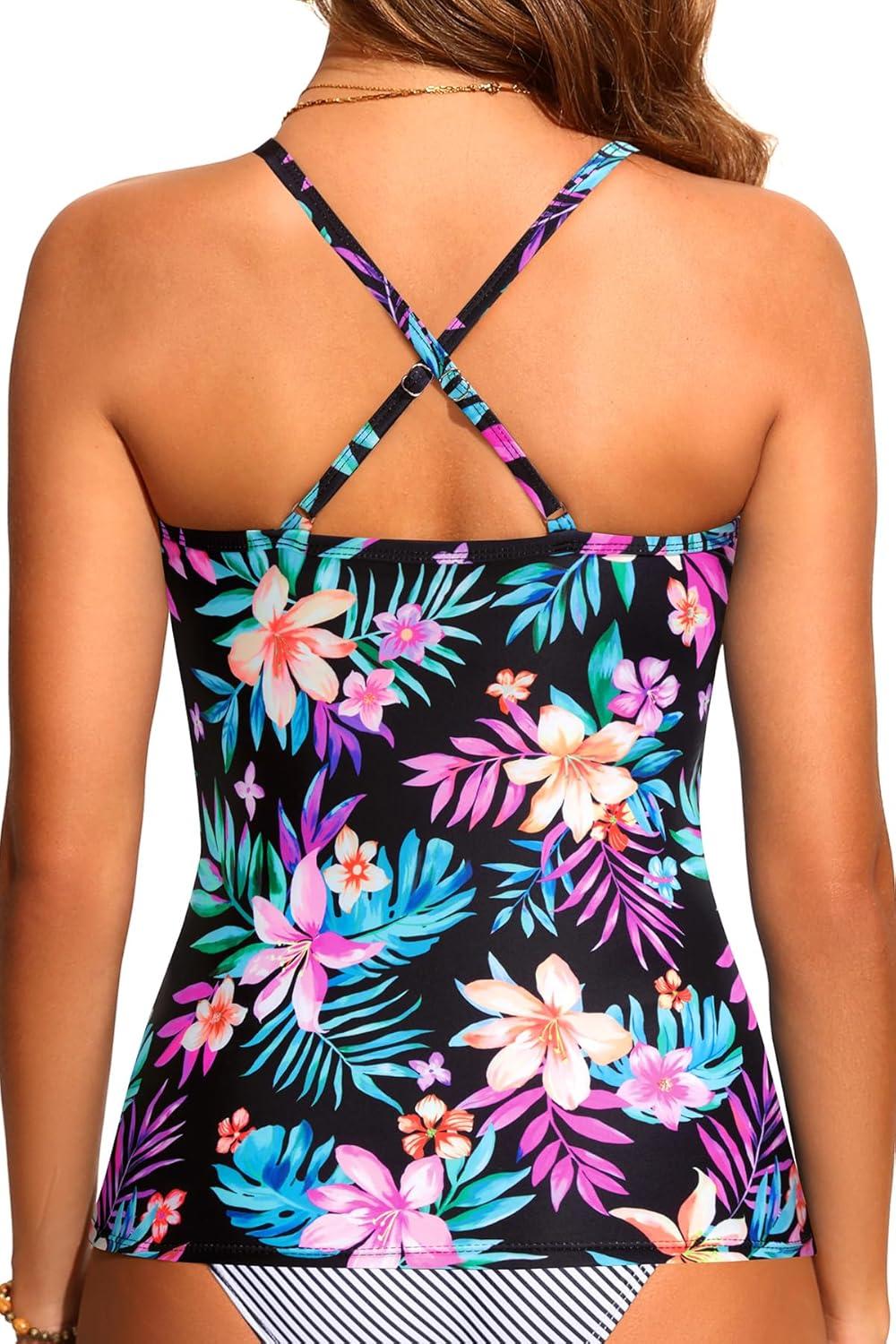 imageWomen Tankini Swim Top Only  High Neck Bathing Suit Tops Tummy Control Tank Top No BottomColorful Floral