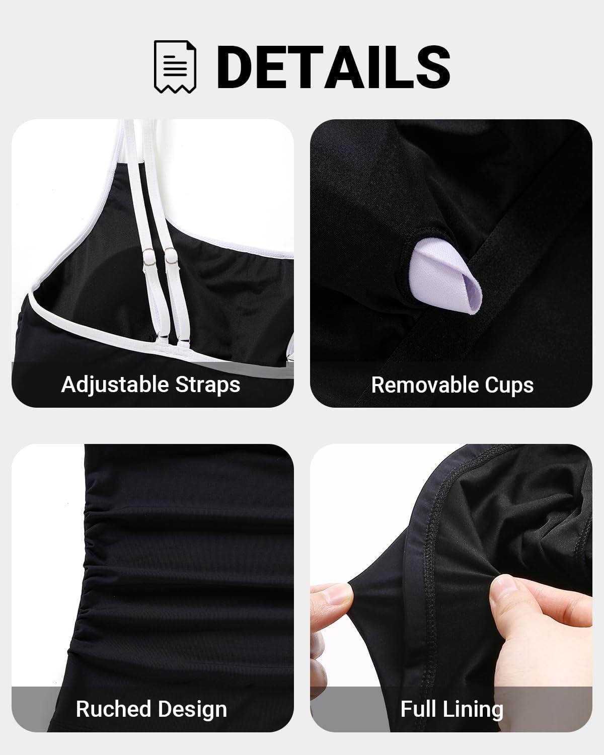 imageWomen Tankini Swimsuit with Shorts  Two Piece Tummy Control Bathing Suit with Pockets 2025 SwimwearBlack and White