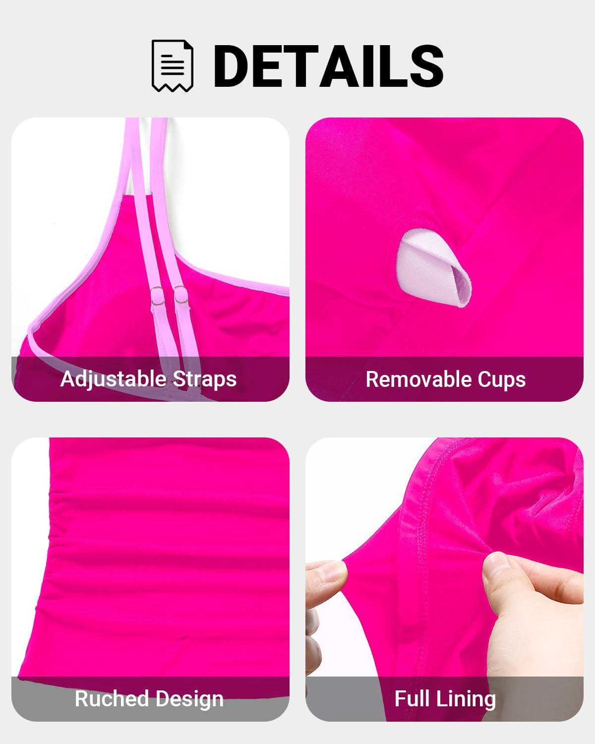 imageWomen Tankini Swimsuit with Shorts  Two Piece Tummy Control Bathing Suit with Pockets 2025 SwimwearPink