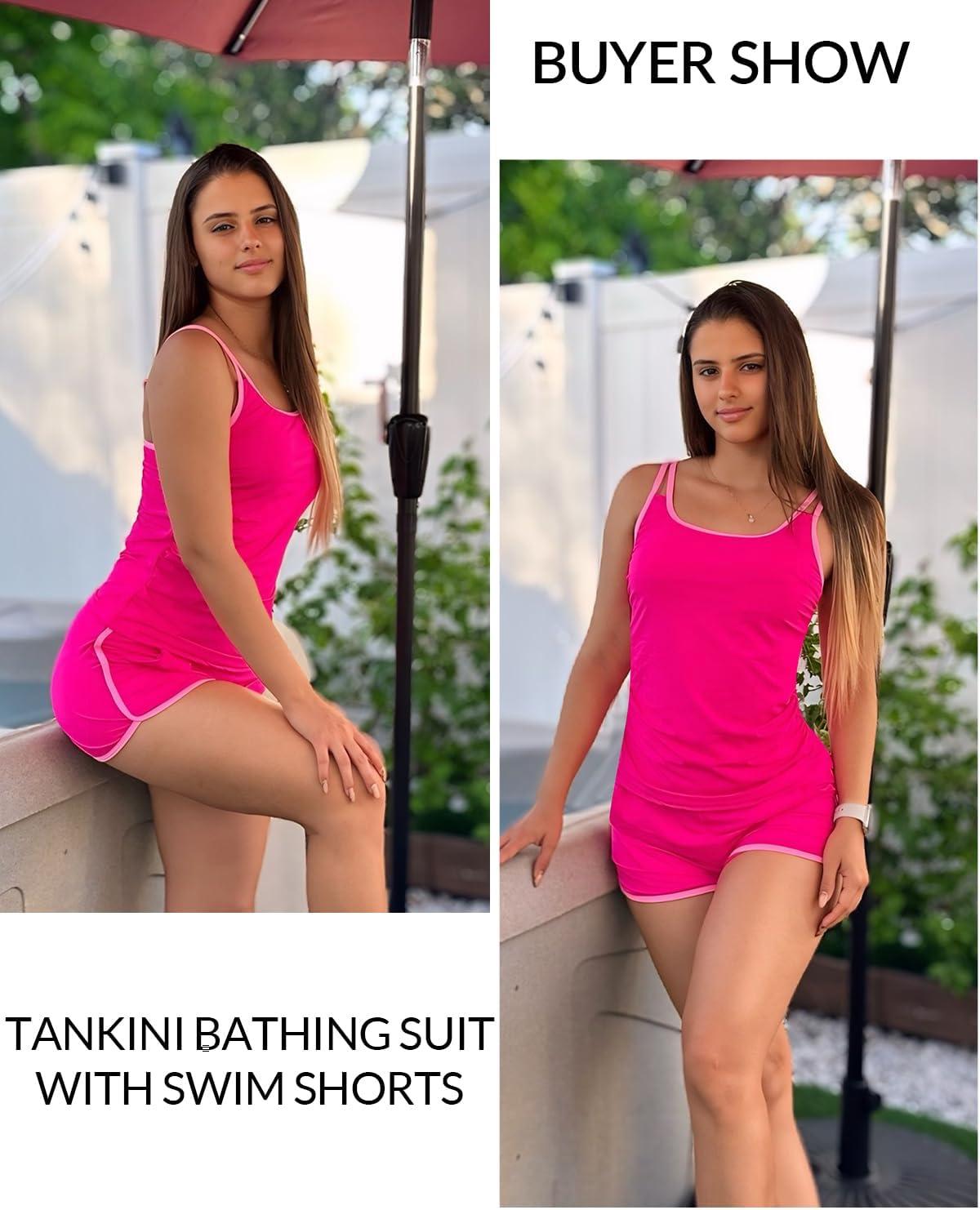 imageWomen Tankini Swimsuit with Shorts  Two Piece Tummy Control Bathing Suit with Pockets 2025 SwimwearPink