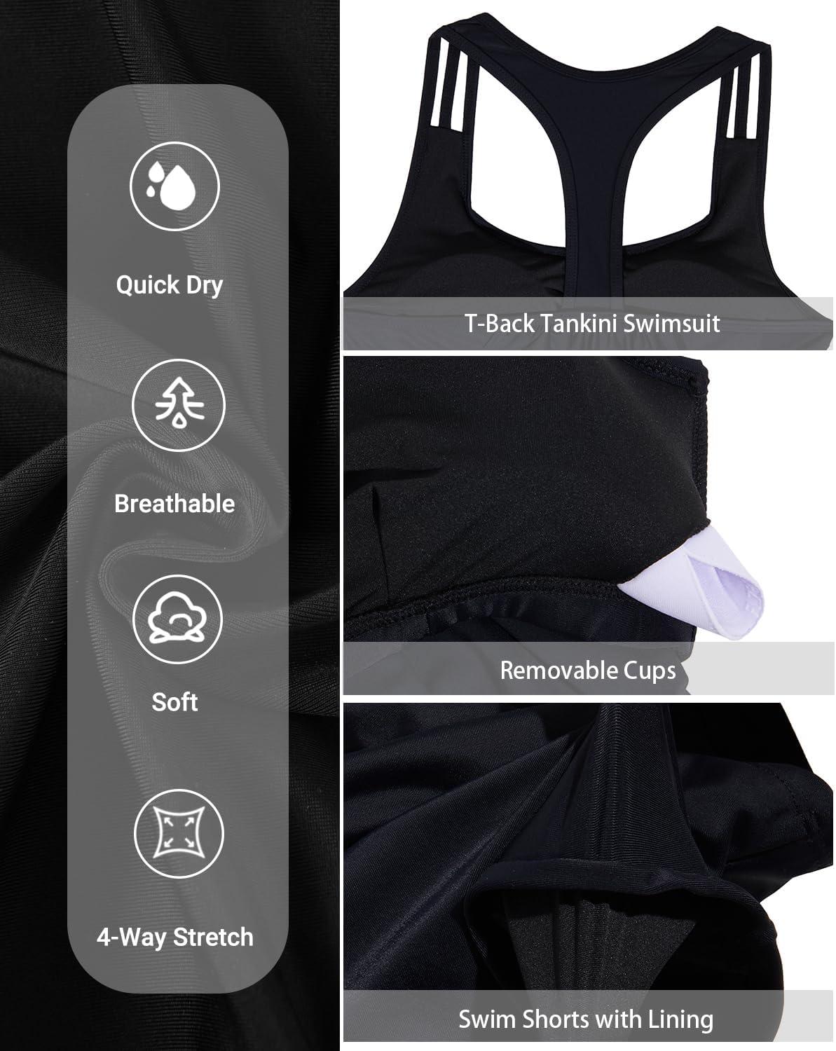 imageYonique Two Piece Tankini Bathing Suits TBack Blouson Swim Tops with Boy Shorts Women Swimsuits Sporty SwimwearNavy Geometric