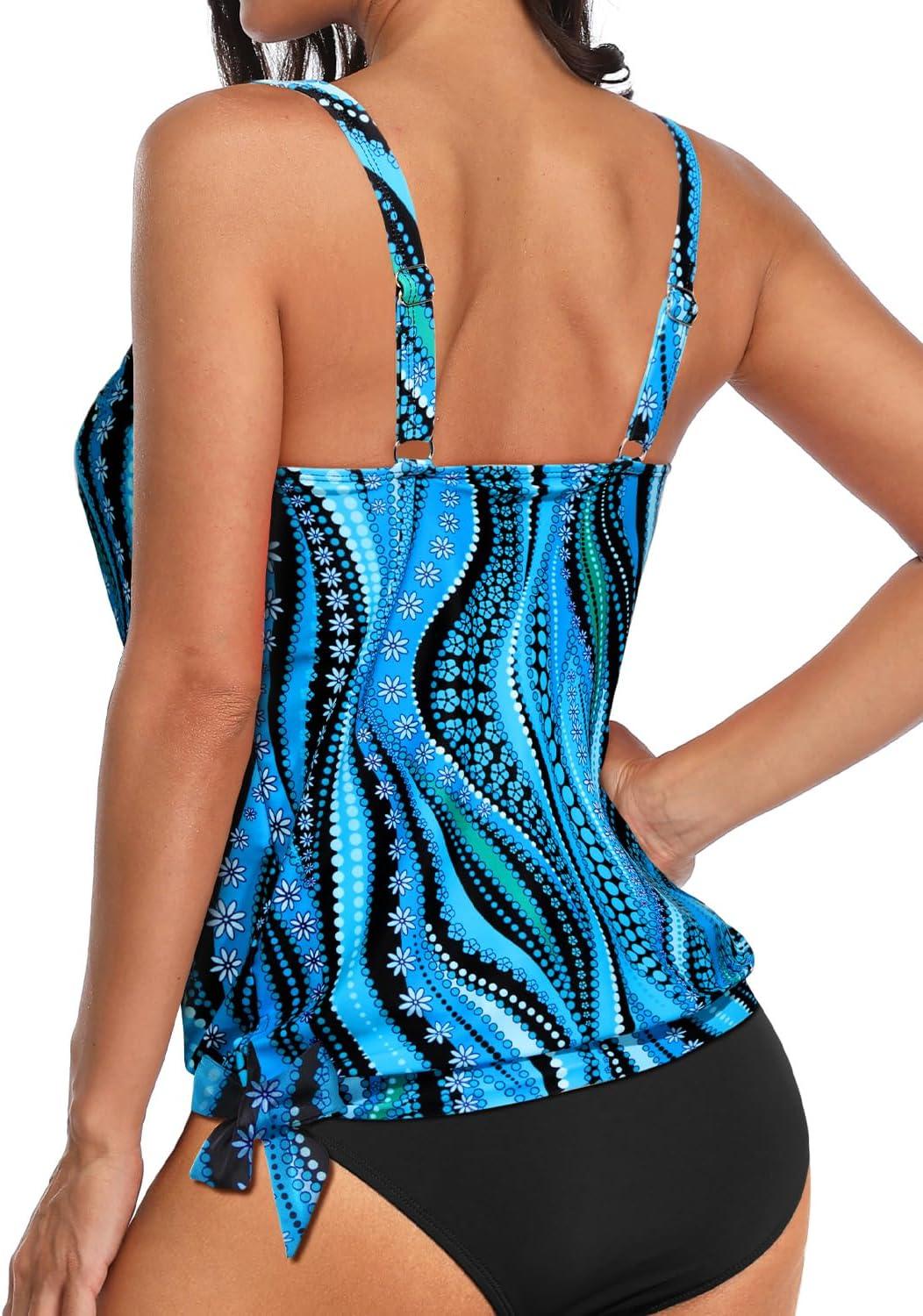 imageYonique Womens Blouson Tankini Top Only Loose Fit Swim Top No Bottom Modest SwimsuitBlue Ripples