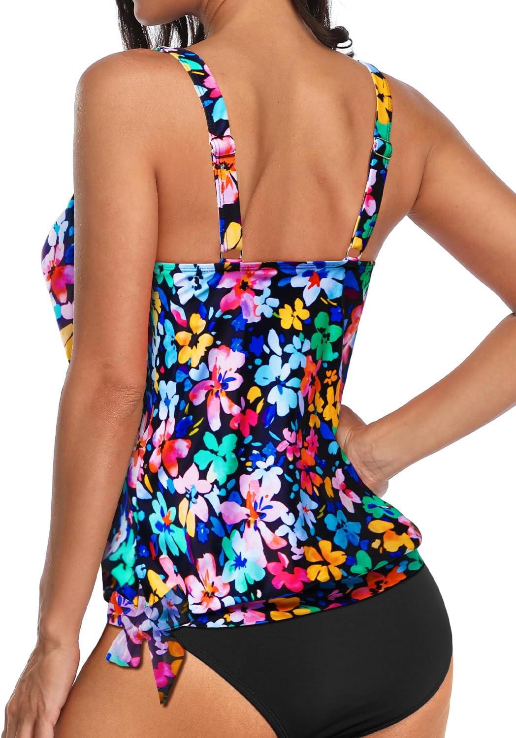 imageYonique Womens Blouson Tankini Top Only Loose Fit Swim Top No Bottom Modest SwimsuitColorful Floral