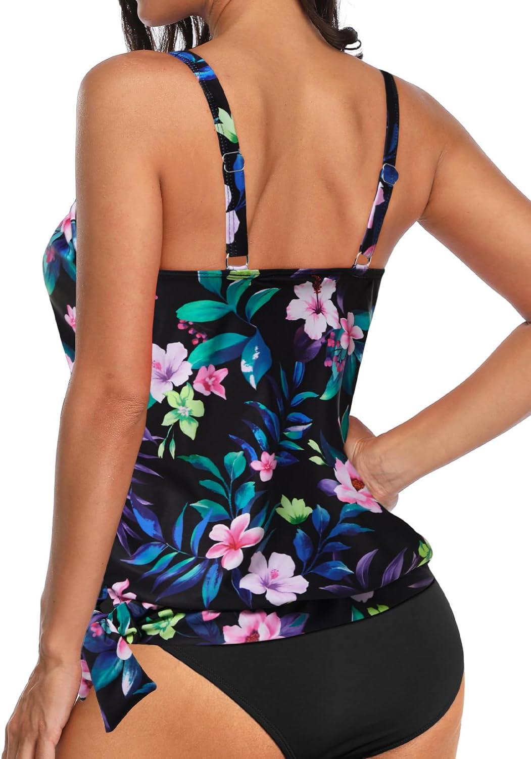 imageYonique Womens Blouson Tankini Top Only Loose Fit Swim Top No Bottom Modest SwimsuitFloral
