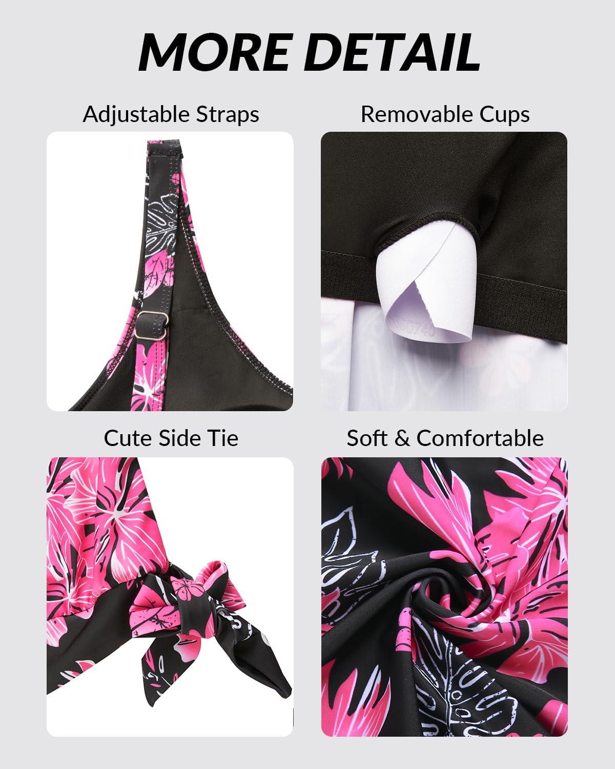 imageYonique Womens Blouson Tankini Top Only Loose Fit Swim Top No Bottom Modest SwimsuitPink Floral