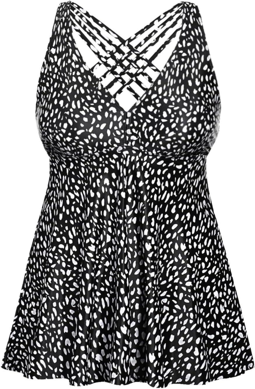 imageYonique Womens Flowy Tankini Top  Modest Swim Top with Loose Fit No BottomBlack Dot