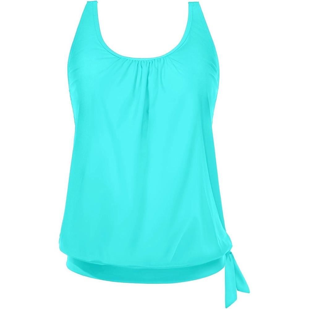 imageYonique Womens Blouson Tankini Top Only Loose Fit Swim Top No Bottom Modest SwimsuitAqua Green