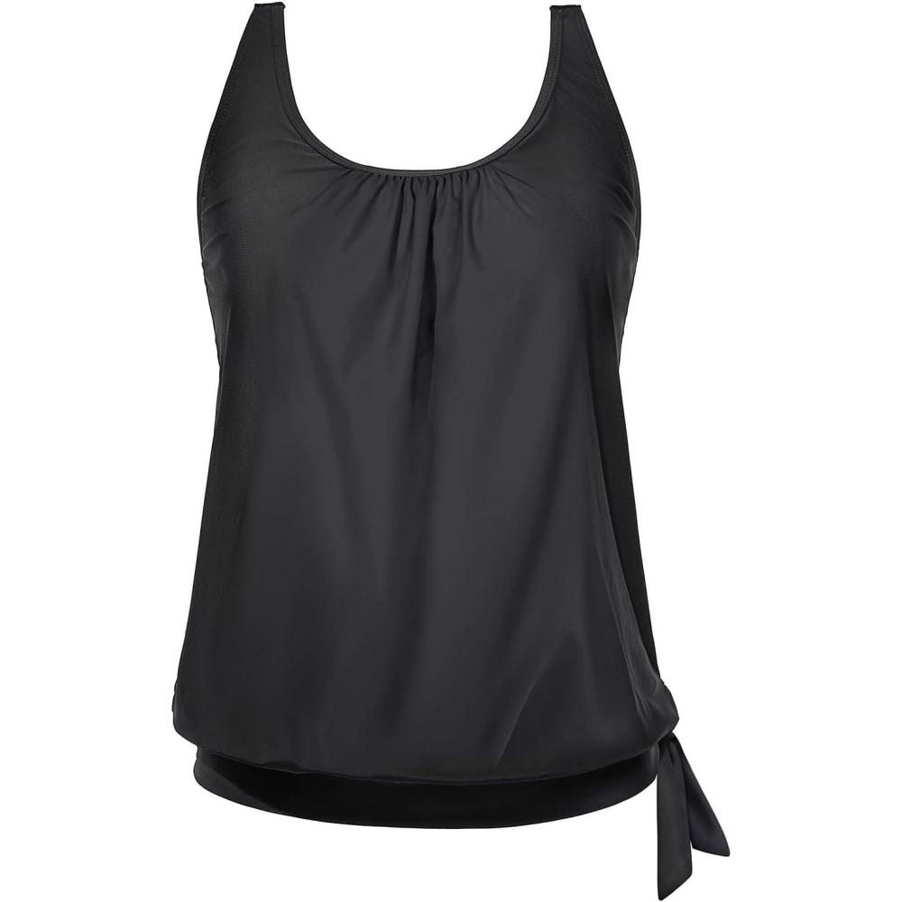 imageYonique Womens Blouson Tankini Top Only Loose Fit Swim Top No Bottom Modest SwimsuitBlack