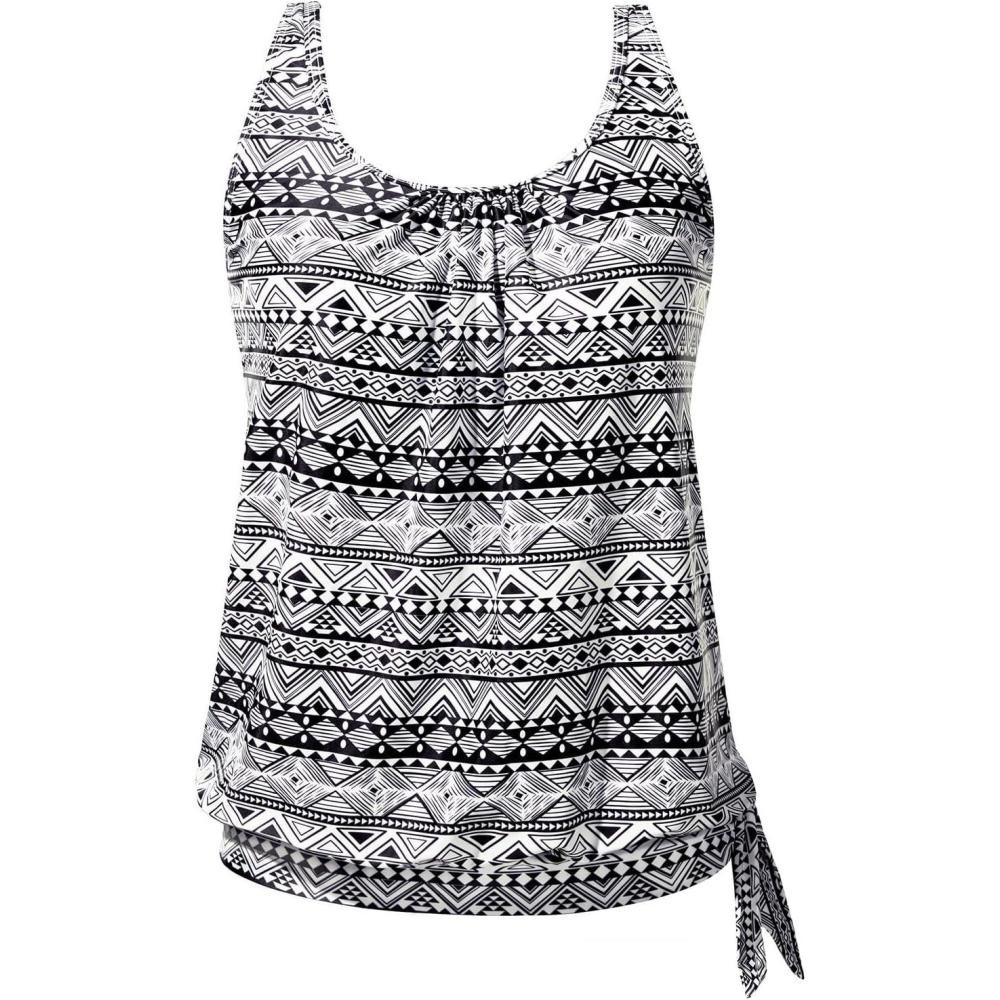 imageYonique Womens Blouson Tankini Top Only Loose Fit Swim Top No Bottom Modest SwimsuitBlack Tribal
