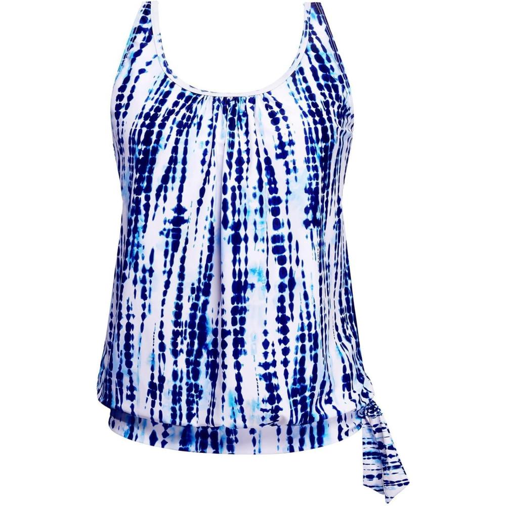 imageYonique Womens Blouson Tankini Top Only Loose Fit Swim Top No Bottom Modest SwimsuitBlue Tie Dye