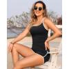 imageWomen Tankini Swimsuit with Shorts  Two Piece Tummy Control Bathing Suit with Pockets 2025 SwimwearBlack and White