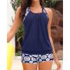 imageYonique Two Piece Tankini Bathing Suits TBack Blouson Swim Tops with Boy Shorts Women Swimsuits Sporty SwimwearNavy Geometric