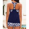 imageYonique Two Piece Tankini Bathing Suits TBack Blouson Swim Tops with Boy Shorts Women Swimsuits Sporty SwimwearNavy Geometric