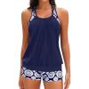 imageYonique Two Piece Tankini Bathing Suits TBack Blouson Swim Tops with Boy Shorts Women Swimsuits Sporty SwimwearNavy Geometric