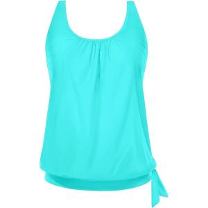 imageYonique Womens Blouson Tankini Top Only Loose Fit Swim Top No Bottom Modest SwimsuitAqua Green