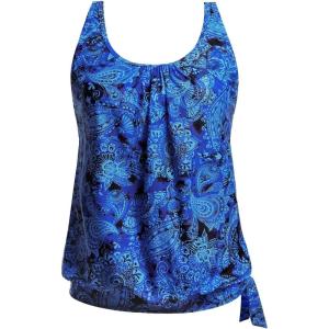 imageYonique Womens Blouson Tankini Top Only Loose Fit Swim Top No Bottom Modest SwimsuitBlue Paisley