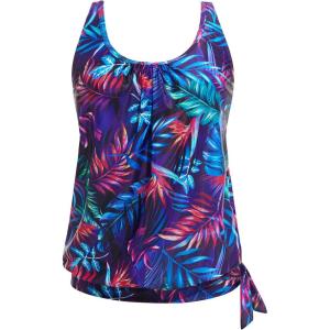 imageYonique Womens Blouson Tankini Top Only Loose Fit Swim Top No Bottom Modest SwimsuitBlue Purple Leaves