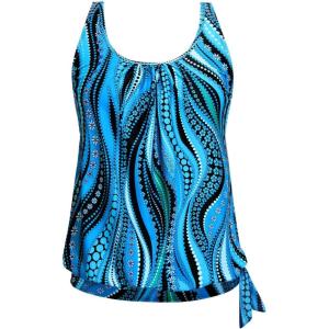 imageYonique Womens Blouson Tankini Top Only Loose Fit Swim Top No Bottom Modest SwimsuitBlue Ripples