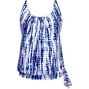 imageYonique Womens Blouson Tankini Top Only Loose Fit Swim Top No Bottom Modest SwimsuitBlue Tie Dye