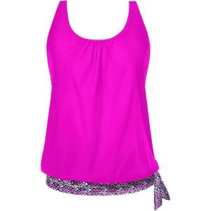 imageYonique Womens Blouson Tankini Top Only Loose Fit Swim Top No Bottom Modest SwimsuitPink Geometry