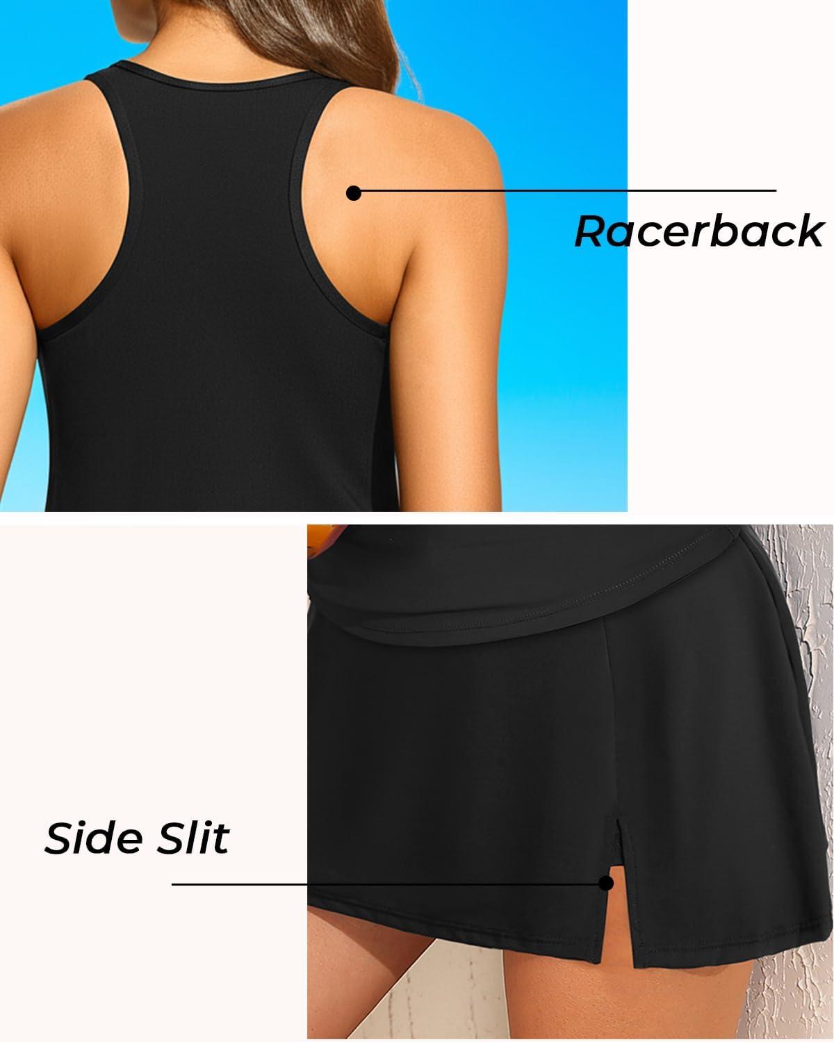 imageWomen Two Piece Tankini with Skirt  Tummy Control High Neck Swimsuit with Built in Pockets 2025 Ladies Bathing SuitBlack