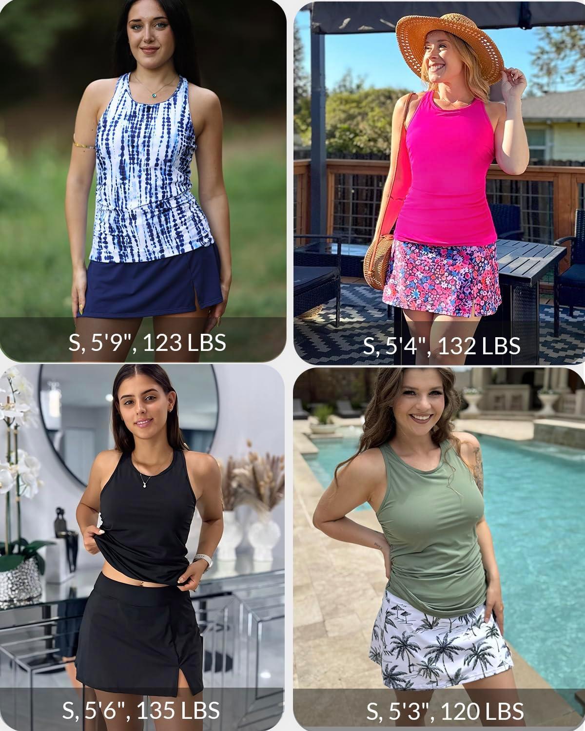 imageWomen Two Piece Tankini with Skirt  Tummy Control High Neck Swimsuit with Built in Pockets 2025 Ladies Bathing SuitBlack