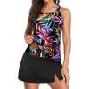 imageWomen Two Piece Tankini with Skirt  Tummy Control High Neck Swimsuit with Built in Pockets 2025 Ladies Bathing SuitBlack Floral