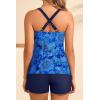 imageWomen Underwire Tankini Swimsuit with Shorts  Two Piece Tummy Control Bathing Suit 2025 Swimwear with PocketsBlue Paisley