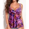 imageWomens Underwire Tankini Top Only Twist V Neck Swimsuit Top Flowy Bathing Suit Top No Bottom 2025Purple Pink Leaves