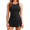 imageWomen Two Piece Tankini with Skirt  Tummy Control High Neck Swimsuit with Built in Pockets 2025 Ladies Bathing SuitBlack