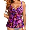 imageWomens Underwire Tankini Top Only Twist V Neck Swimsuit Top Flowy Bathing Suit Top No Bottom 2025Purple Pink Leaves