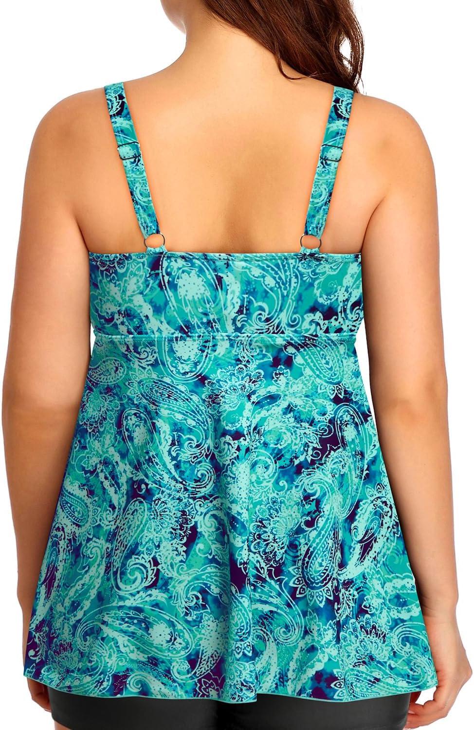 imagePlus Size Tankini Tops for Women Only  Flowy Bathing Suits Tops Modest Swimsuit No BottomGreen Paisley 01