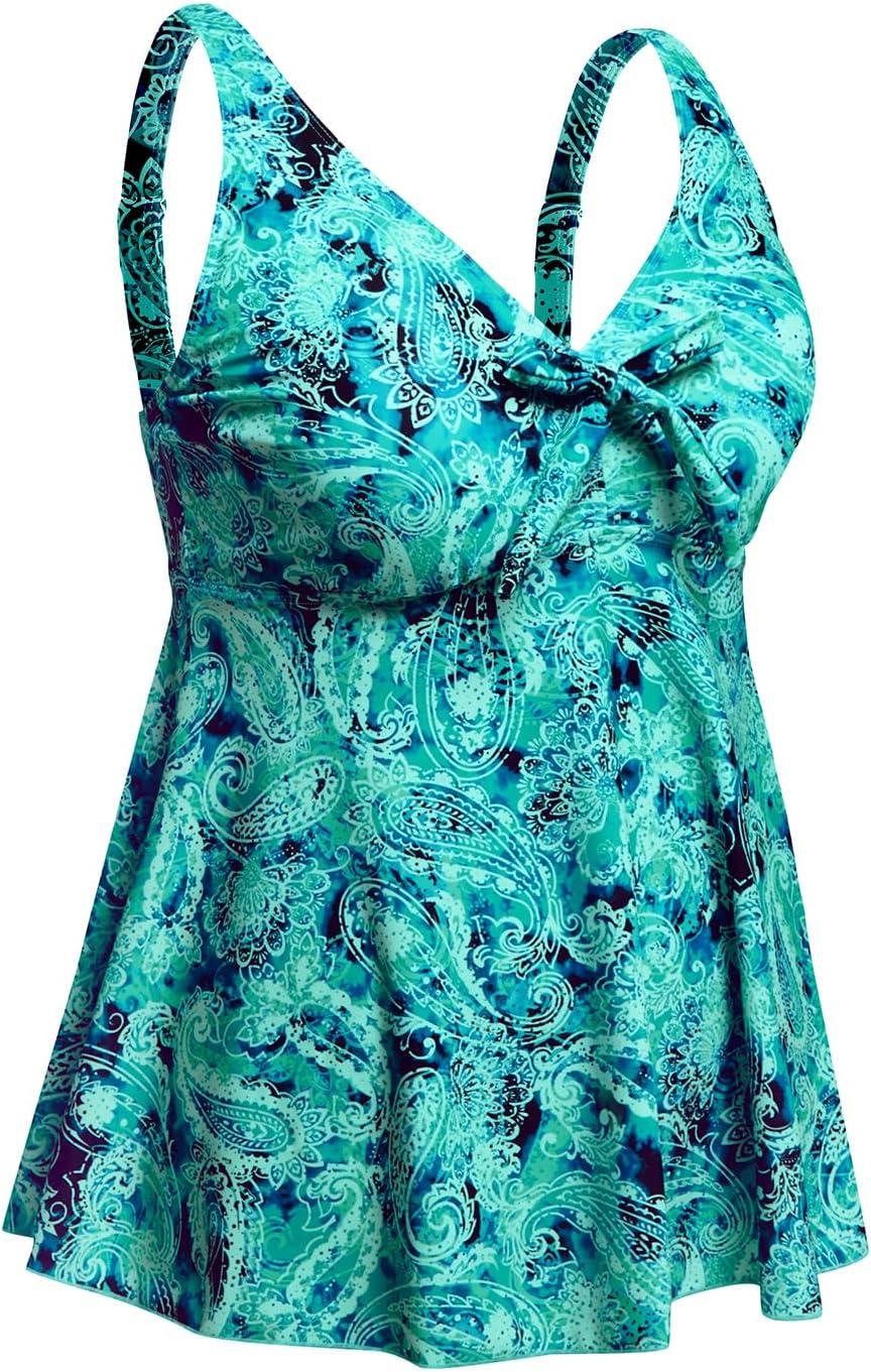 imagePlus Size Tankini Tops for Women Only  Flowy Bathing Suits Tops Modest Swimsuit No BottomGreen Paisley 01