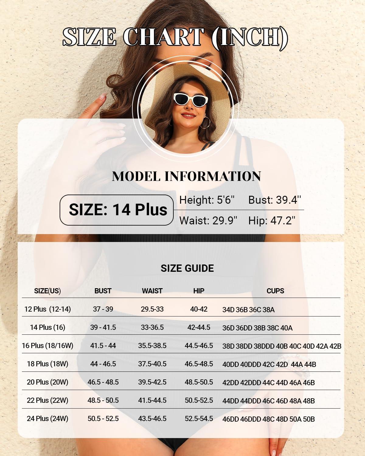 imageWomen Plus Size High Waisted Bikini  Ribbed Two Piece Swimsuit Tummy Control Bathing Suit VWired 2025 SwimwearBlack