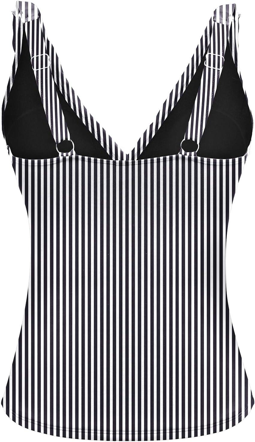 imageWomens Underwire Tankini Top Only  Tummy Control Bathing Suit Top Ruffle Swimsuit 2025Black Striped