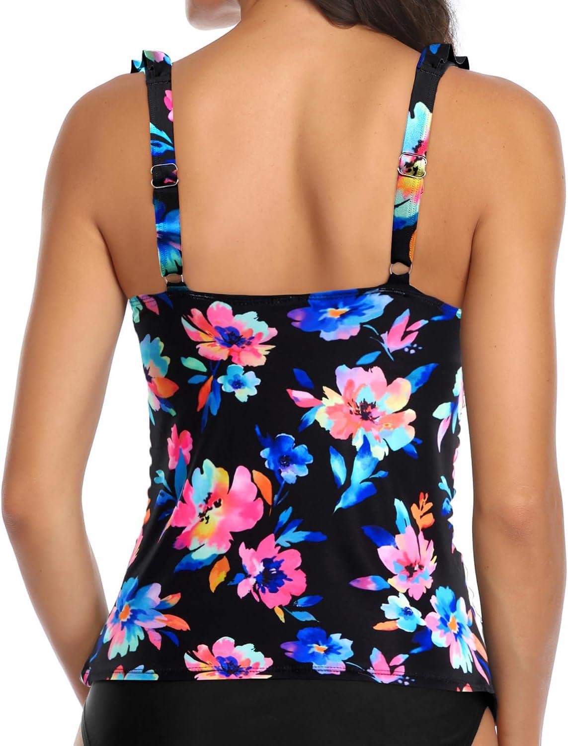 imageWomens Underwire Tankini Top Only  Tummy Control Bathing Suit Top Ruffle Swimsuit 2025Colorful Floral