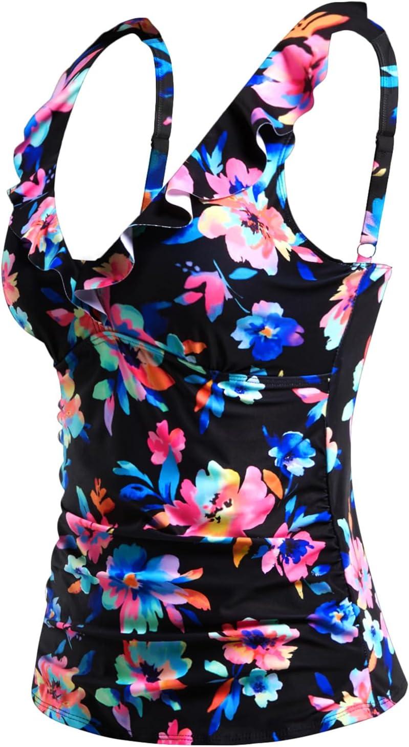 imageWomens Underwire Tankini Top Only  Tummy Control Bathing Suit Top Ruffle Swimsuit 2025Colorful Floral