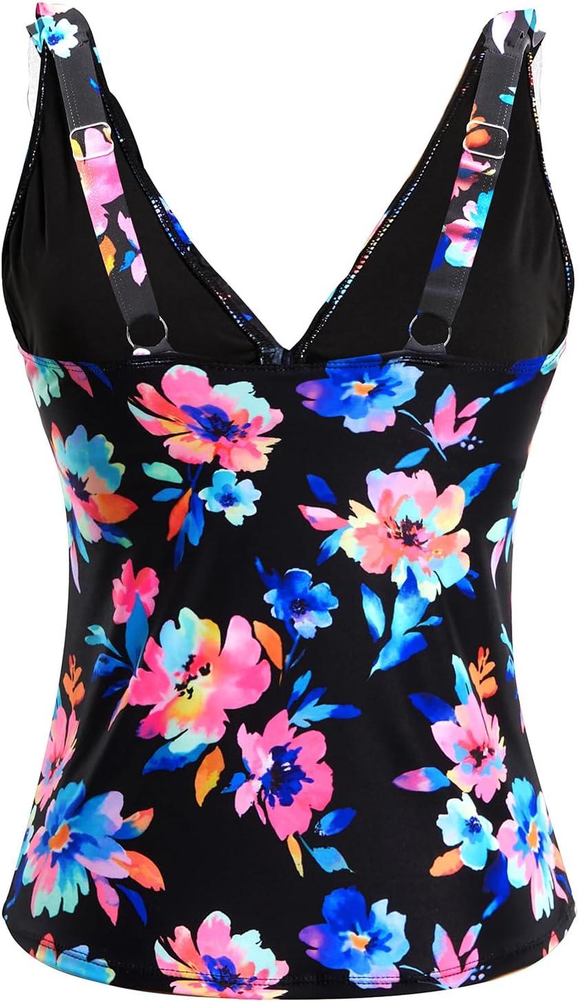 imageWomens Underwire Tankini Top Only  Tummy Control Bathing Suit Top Ruffle Swimsuit 2025Colorful Floral