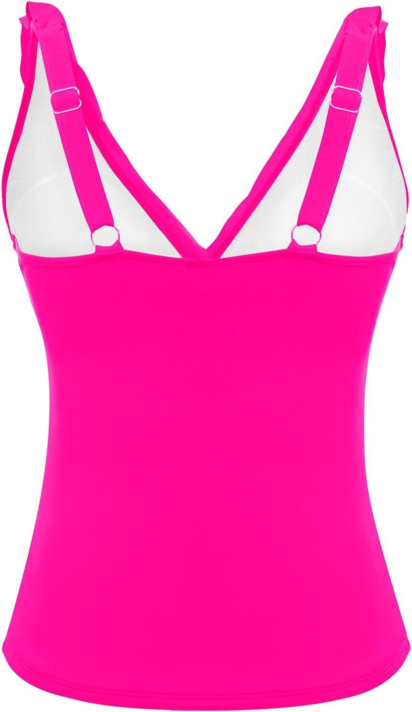 imageWomens Underwire Tankini Top Only  Tummy Control Bathing Suit Top Ruffle Swimsuit 2025Hot Pink