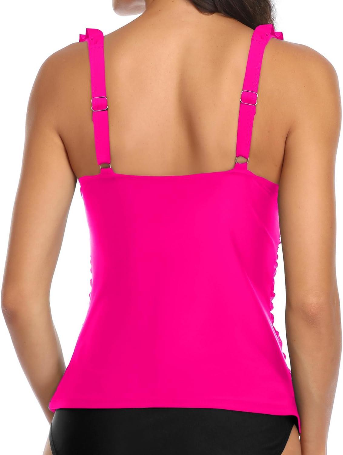 imageWomens Underwire Tankini Top Only  Tummy Control Bathing Suit Top Ruffle Swimsuit 2025Hot Pink