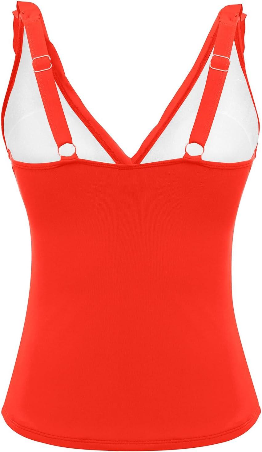 imageWomens Underwire Tankini Top Only  Tummy Control Bathing Suit Top Ruffle Swimsuit 2025Red