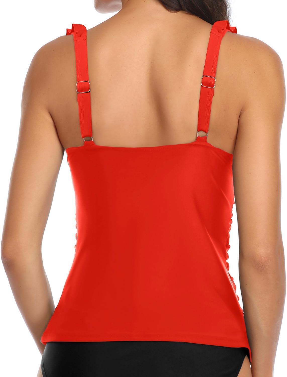 imageWomens Underwire Tankini Top Only  Tummy Control Bathing Suit Top Ruffle Swimsuit 2025Red