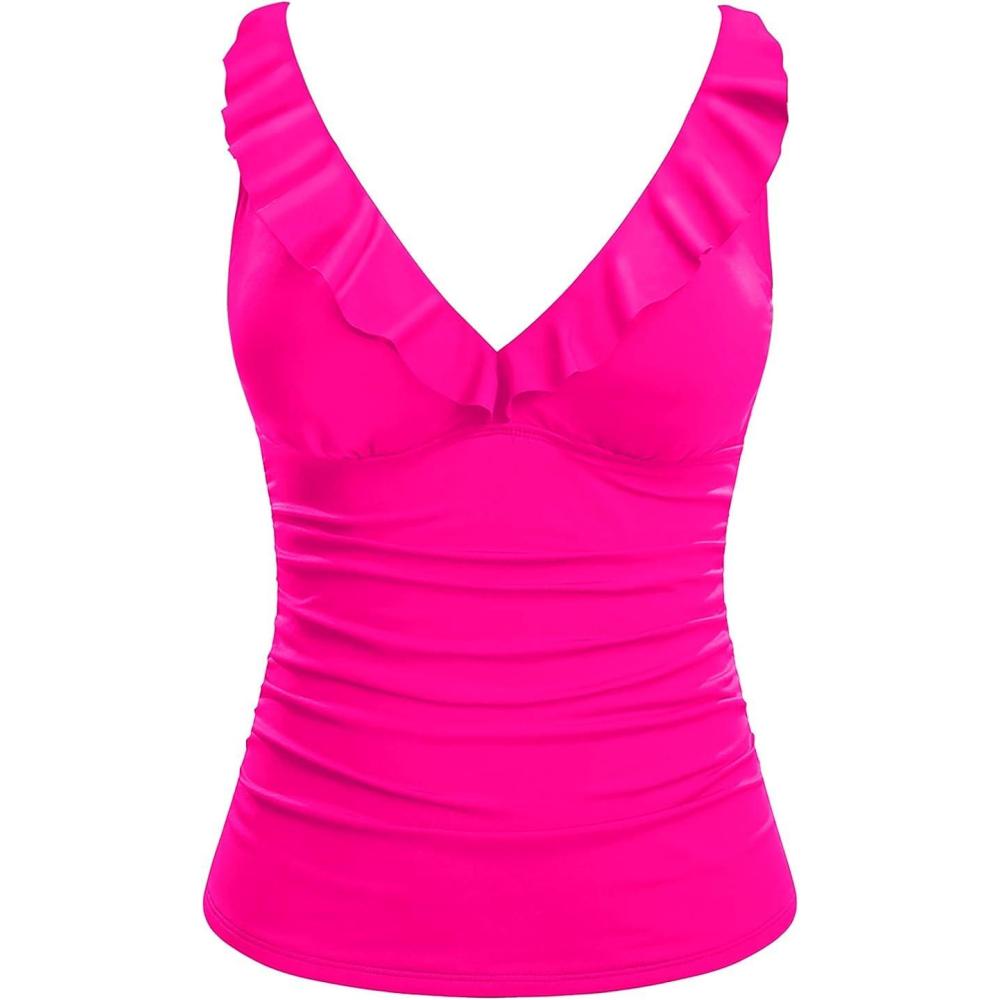 imageWomens Underwire Tankini Top Only  Tummy Control Bathing Suit Top Ruffle Swimsuit 2025Hot Pink