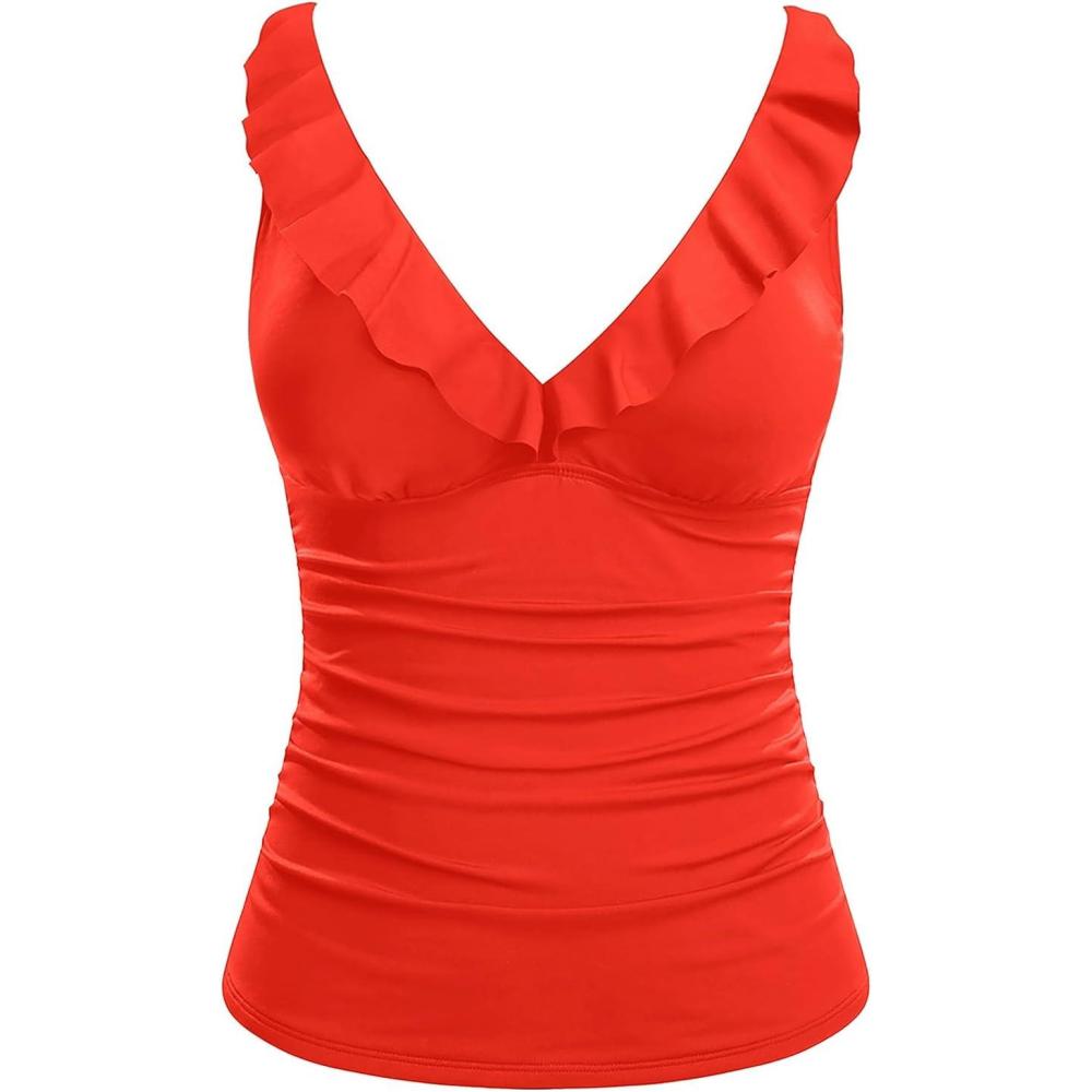 imageWomens Underwire Tankini Top Only  Tummy Control Bathing Suit Top Ruffle Swimsuit 2025Red