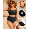 imageWomen Plus Size High Waisted Bikini  Ribbed Two Piece Swimsuit Tummy Control Bathing Suit VWired 2025 SwimwearBlack
