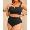 imageWomen Plus Size High Waisted Bikini  Ribbed Two Piece Swimsuit Tummy Control Bathing Suit VWired 2025 SwimwearBlack