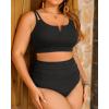 imageWomen Plus Size High Waisted Bikini  Ribbed Two Piece Swimsuit Tummy Control Bathing Suit VWired 2025 SwimwearBlack