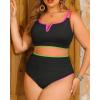 imageWomen Plus Size High Waisted Bikini  Ribbed Two Piece Swimsuit Tummy Control Bathing Suit VWired 2025 SwimwearColorful Black